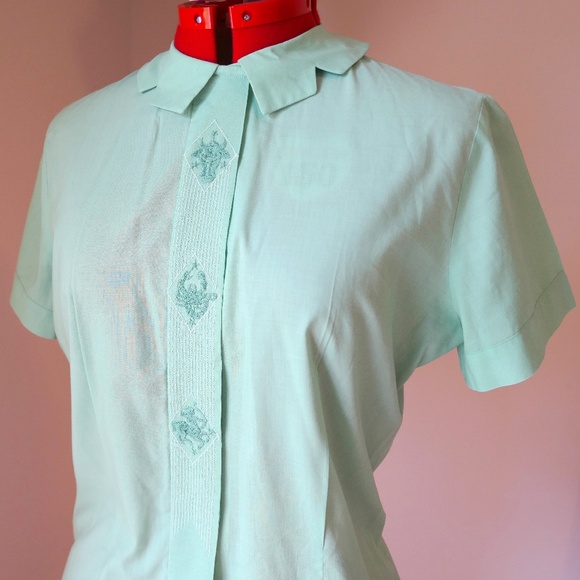 Vintage 50s Blouse with Zodiac Embroidery - Picture 1 of 9